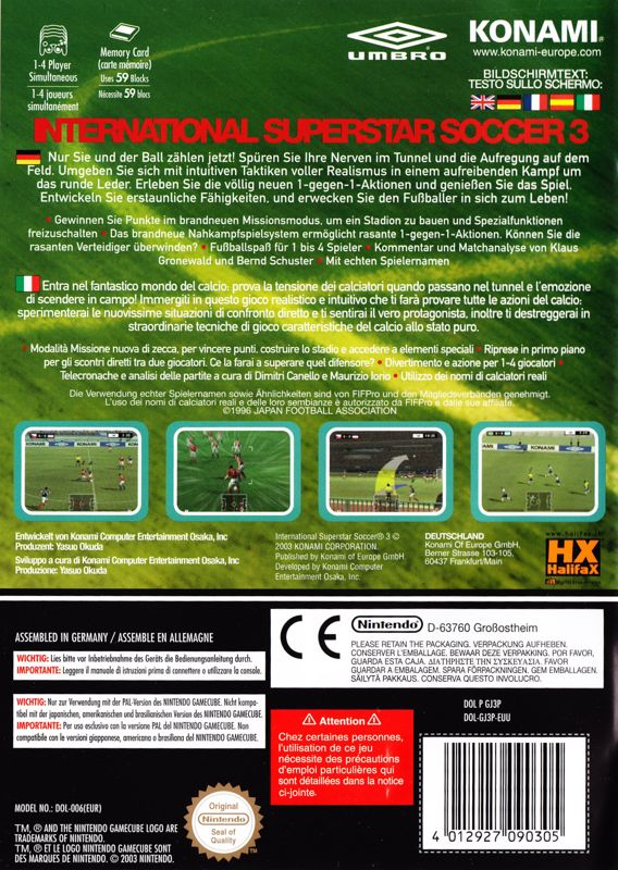 Back Cover for International Superstar Soccer 3 (GameCube)