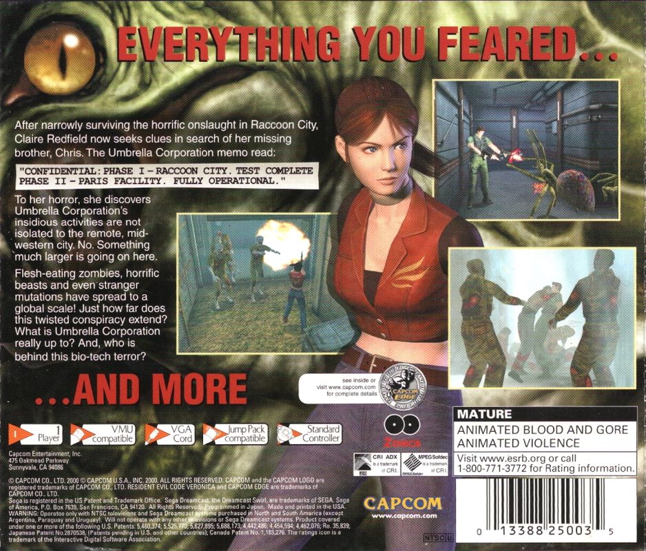 Back Cover for Resident Evil: Code: Veronica (Dreamcast)