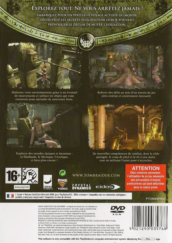 Back Cover for Tomb Raider: Underworld (PlayStation 2)