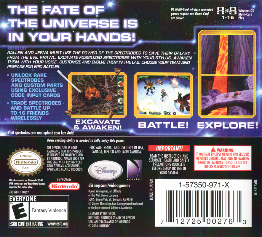 Back Cover for Spectrobes (Nintendo DS)