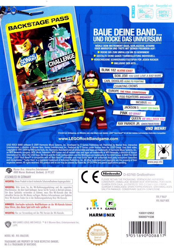 Back Cover for LEGO Rock Band (Wii)