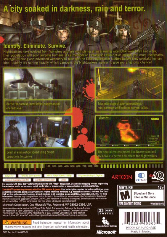 Back Cover for Vampire Rain (Xbox 360)