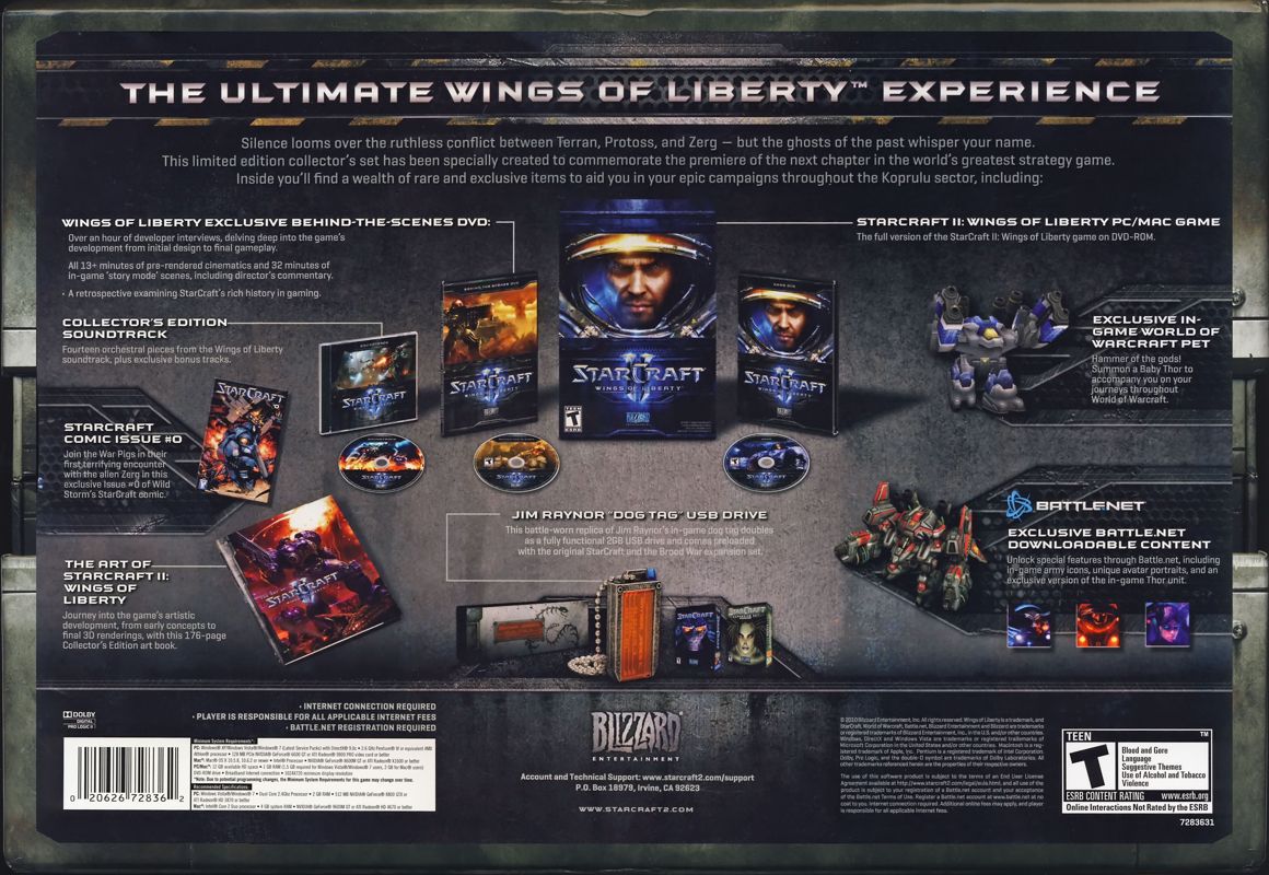 Back Cover for StarCraft II: Wings of Liberty (Collector's Edition) (Macintosh and Windows)