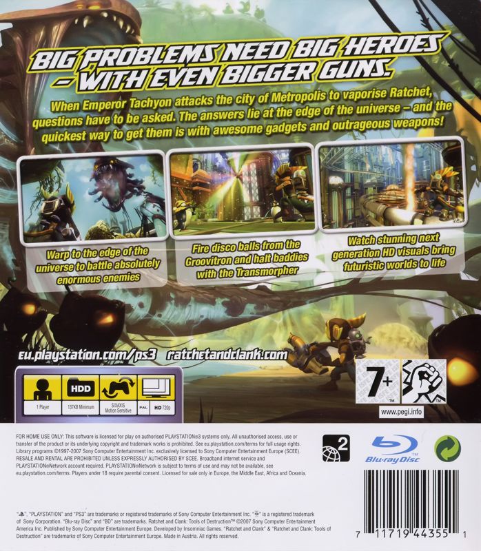 Back Cover for Ratchet & Clank Future: Tools of Destruction (PlayStation 3)