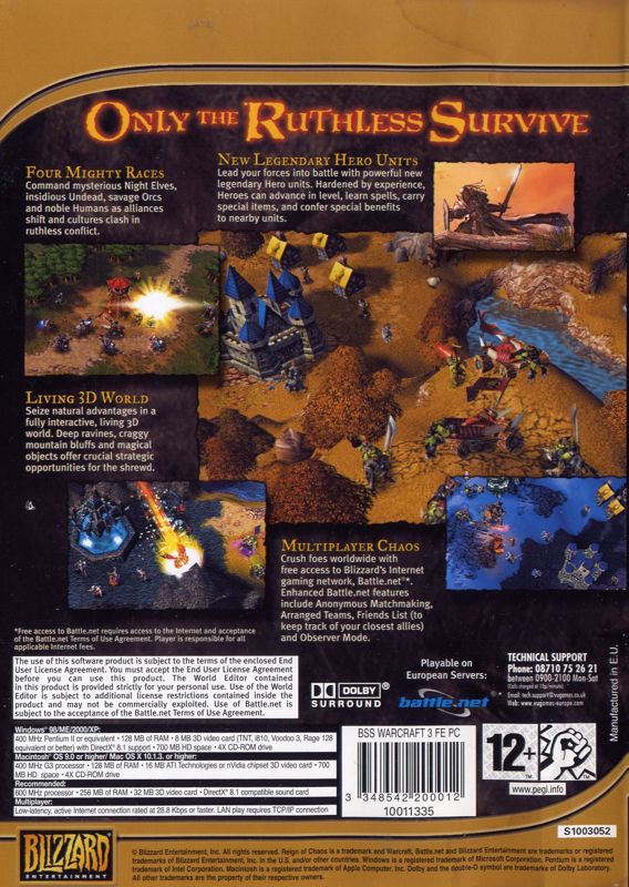 Back Cover for WarCraft III: Reign of Chaos (Macintosh and Windows) (BestSeller series release (2005))