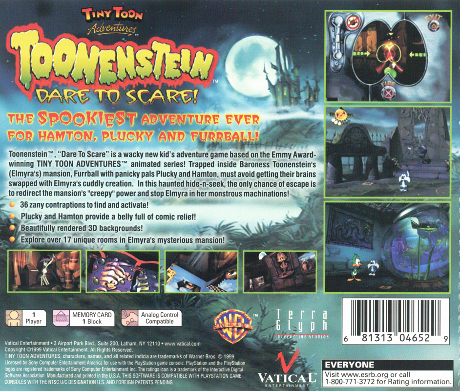 Back Cover for Tiny Toon Adventures: Toonenstein - Dare to Scare! (PlayStation)