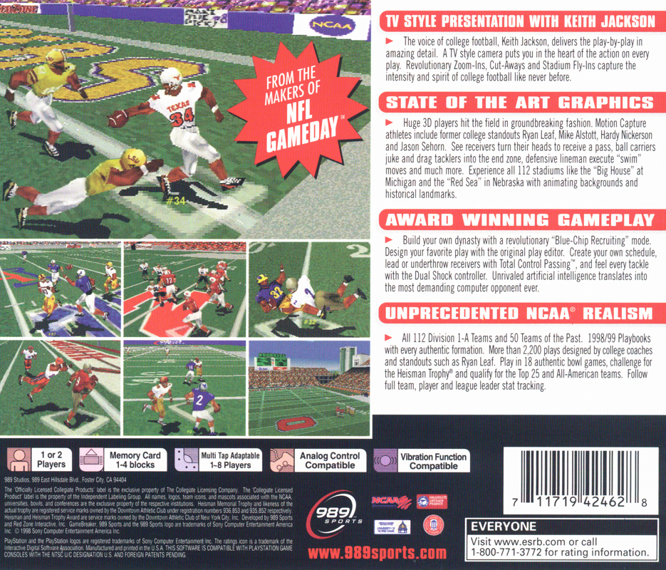 Back Cover for NCAA GameBreaker 99 (PlayStation)