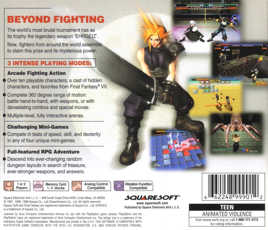 Back Cover for Ehrgeiz: God Bless the Ring (PlayStation)