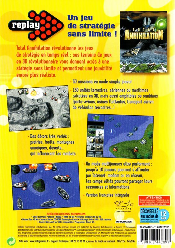 Back Cover for Total Annihilation (Windows) (replay release)