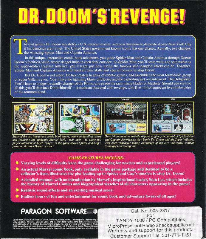 Back Cover for The Amazing Spider-Man and Captain America in Dr. Doom's Revenge! (DOS)