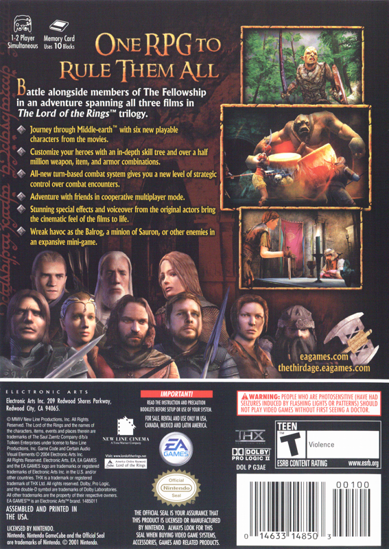 Back Cover for The Lord of the Rings: The Third Age (GameCube)