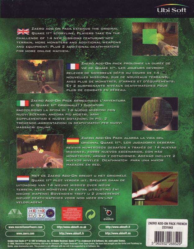 Back Cover for Zaero for Quake II (Windows)