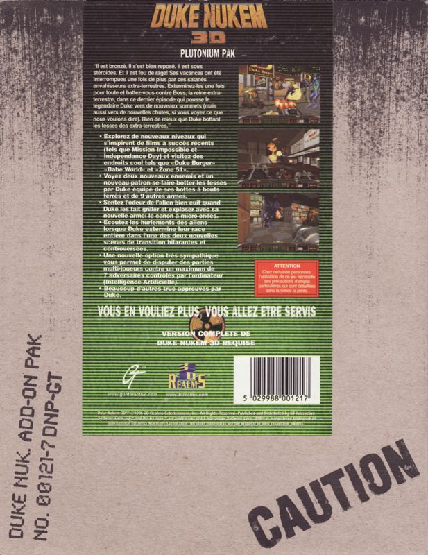 Back Cover for Duke Nukem 3D: Plutonium Pak (DOS)