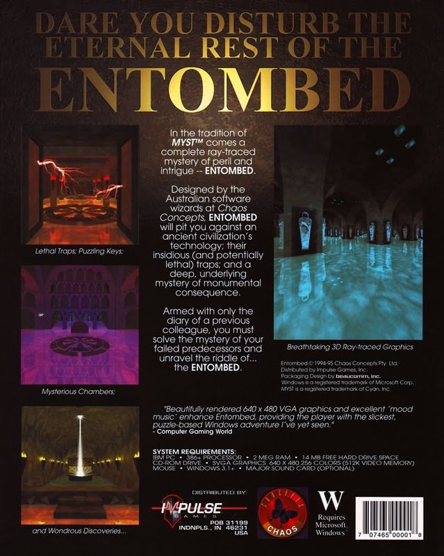 Back Cover for Entombed (Windows 3.x) (Second edition by Impulse Games (version 1.7))