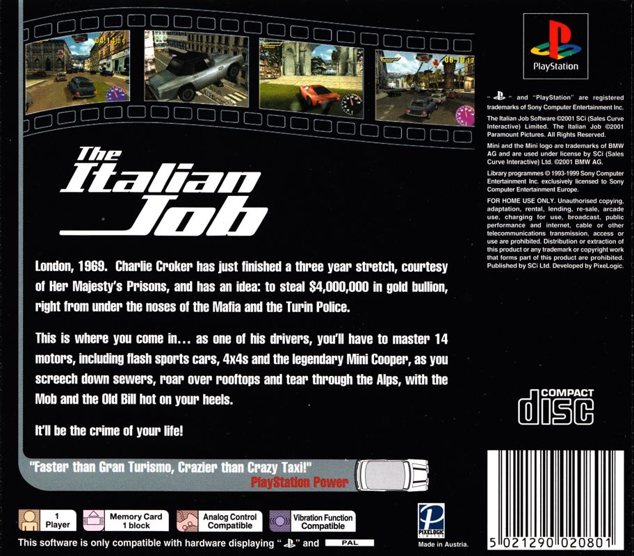 Back Cover for The Italian Job (PlayStation)