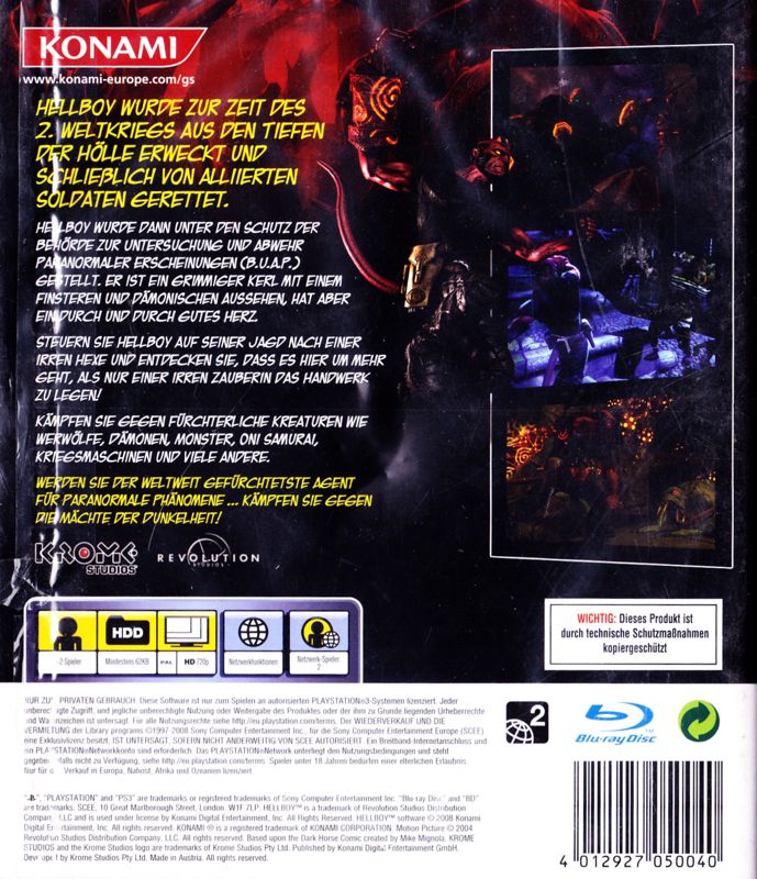 Back Cover for Hellboy: The Science of Evil (PlayStation 3)
