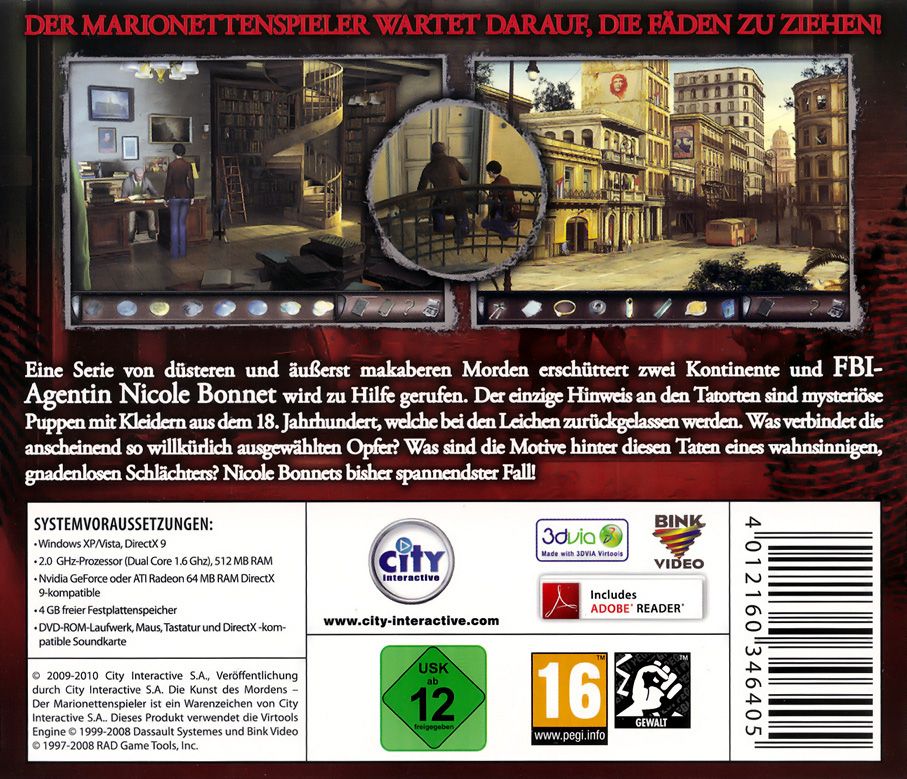 Other for Art of Murder: Hunt for the Puppeteer (Windows) (Software Pyramide release): Jewel Case - Back