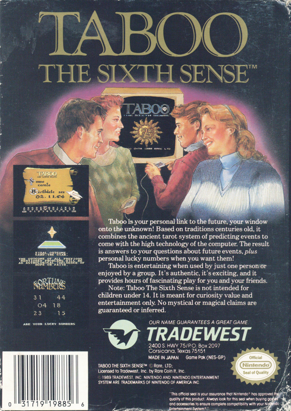 Back Cover for Taboo: The Sixth Sense (NES)