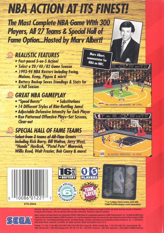 Back Cover for NBA Action '94 (Genesis)