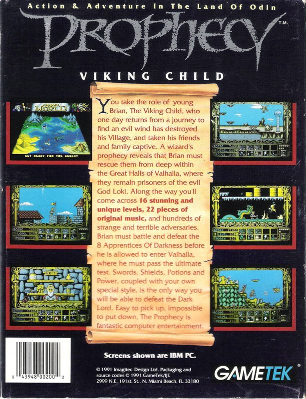 Back Cover for Prophecy: Viking Child (DOS)