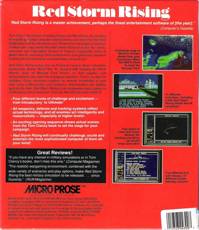 Back Cover for Red Storm Rising (DOS)