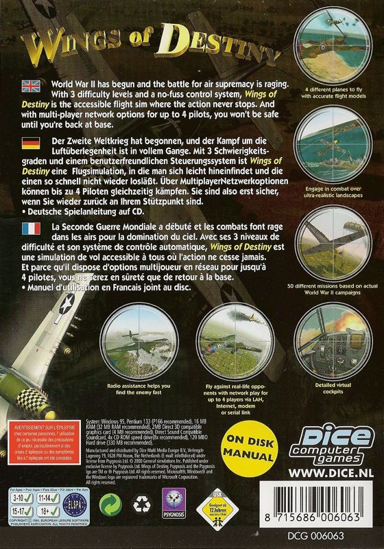 Back Cover for Wings of Destiny (Windows) (DICE release)