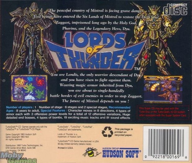 Back Cover for Lords of Thunder (TurboGrafx CD)