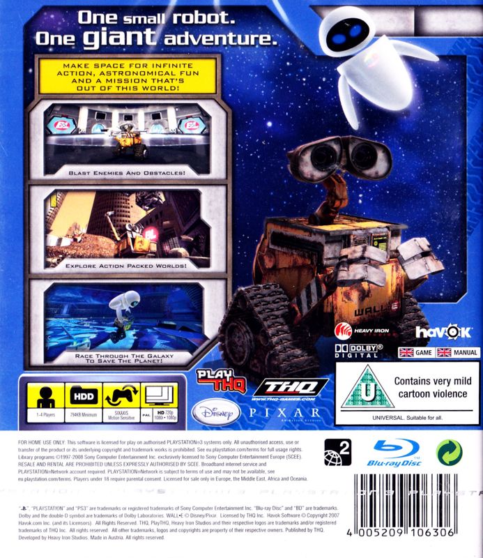 Back Cover for Disney•Pixar Wall-E (PlayStation 3)