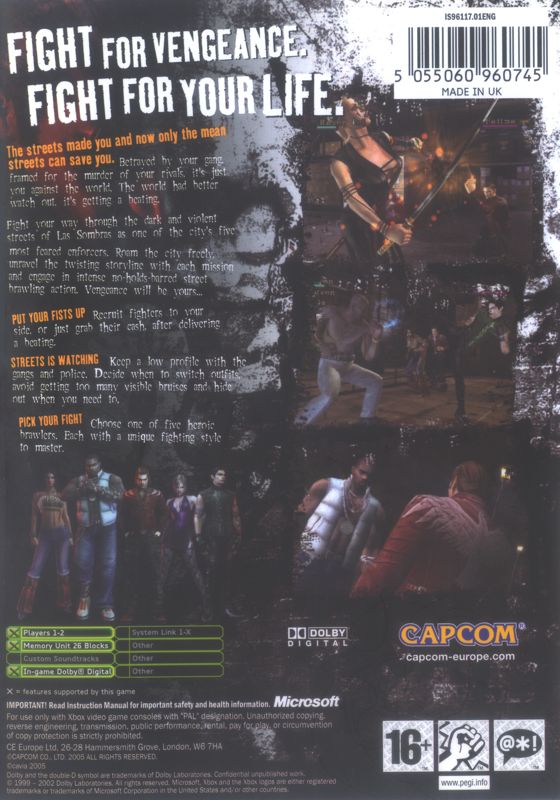 Back Cover for Beat Down: Fists of Vengeance (Xbox)
