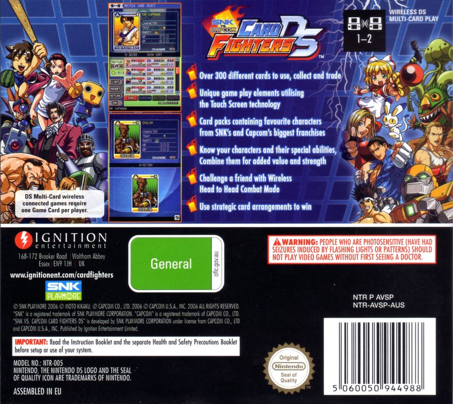 Back Cover for SNK vs. Capcom: Card Fighters DS (Nintendo DS)