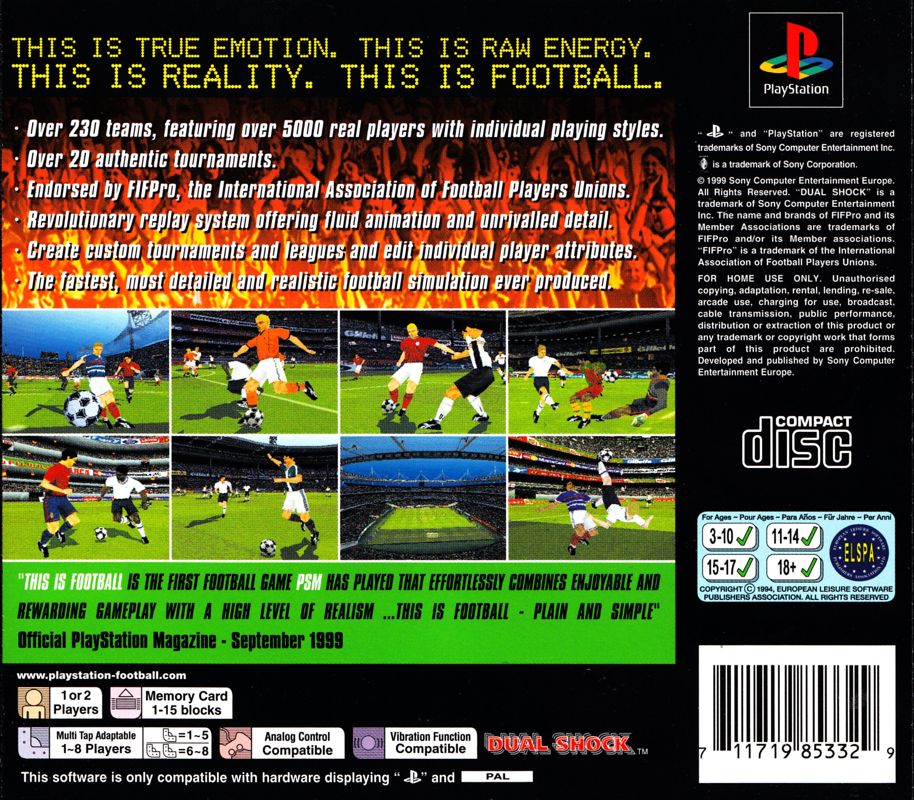 Back Cover for This Is Football (PlayStation)