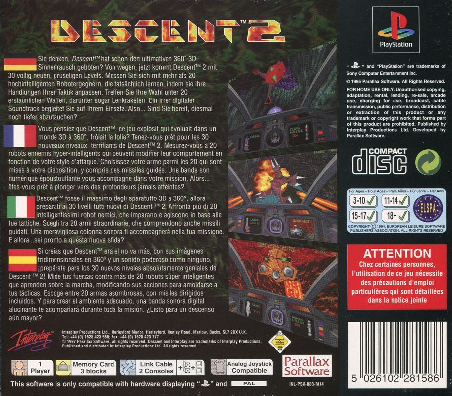 Back Cover for Descent Maximum (PlayStation)