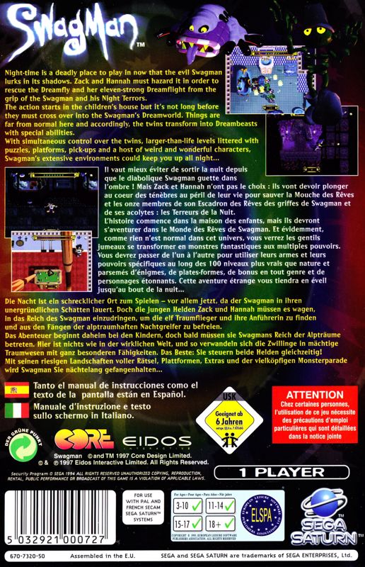 Back Cover for Swagman (SEGA Saturn)