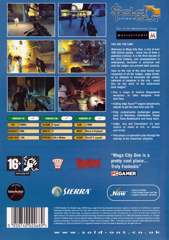 Back Cover for Judge Dredd: Dredd vs Death (Windows) (Sold Out Software release)