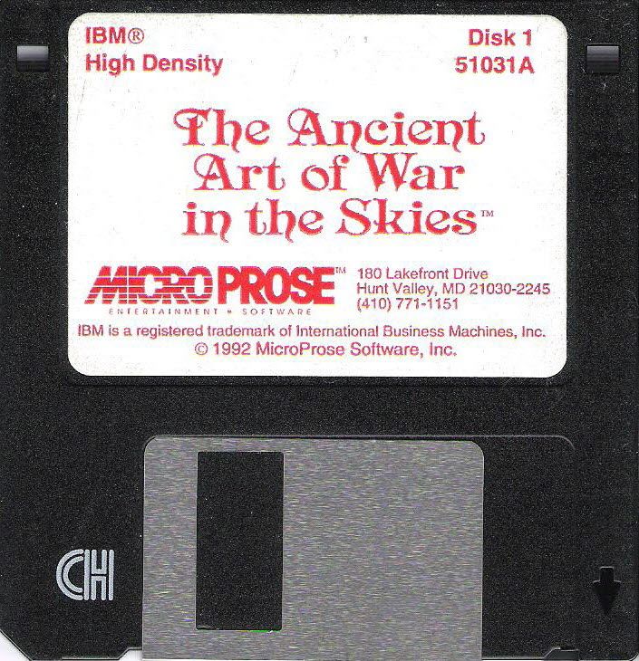 Media for The Ancient Art of War in the Skies (DOS) (Different system requirements label): 3.5" Disk 1/2
