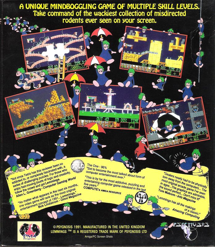 Back Cover for Lemmings (DOS) (5.25" Version)