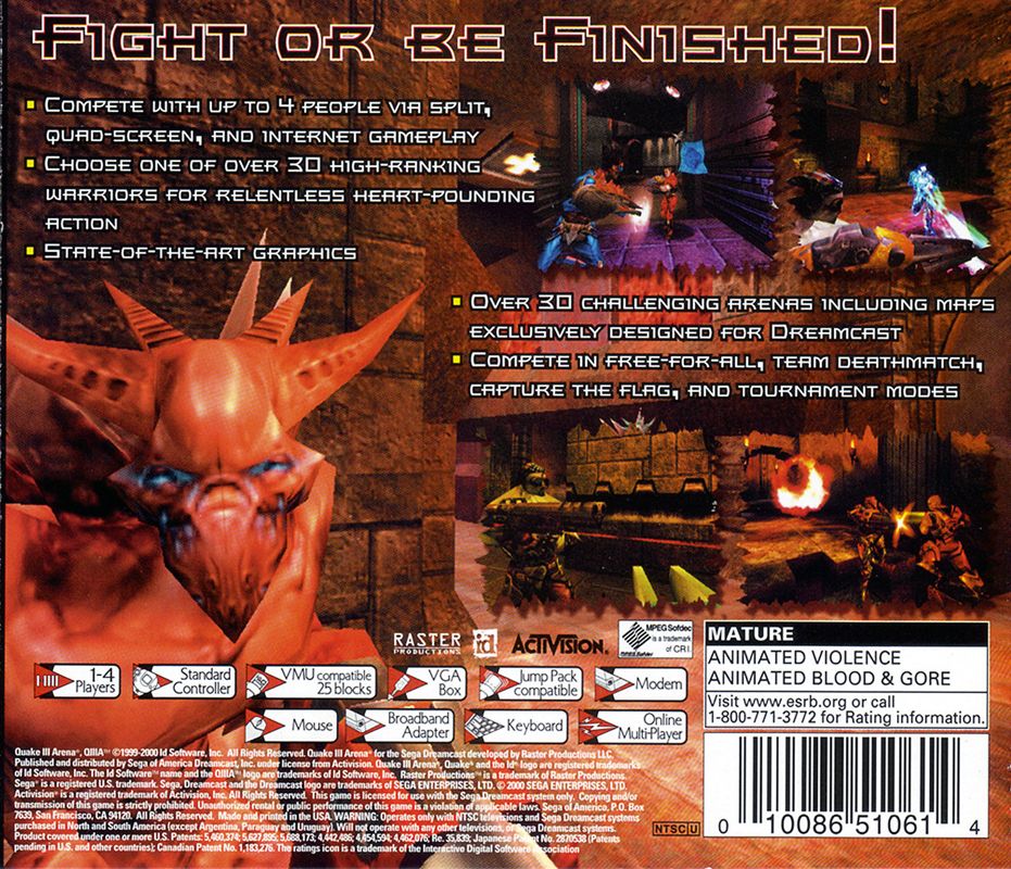 Back Cover for Quake III: Arena (Dreamcast)
