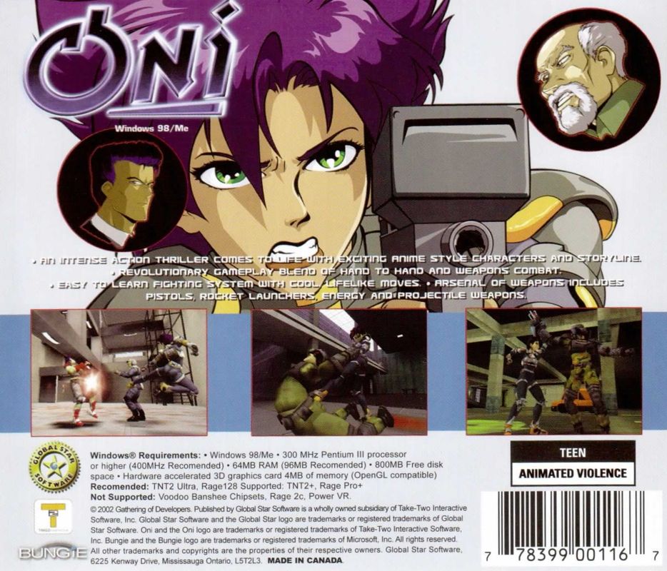 Back Cover for Oni (Windows) (Global Star release)