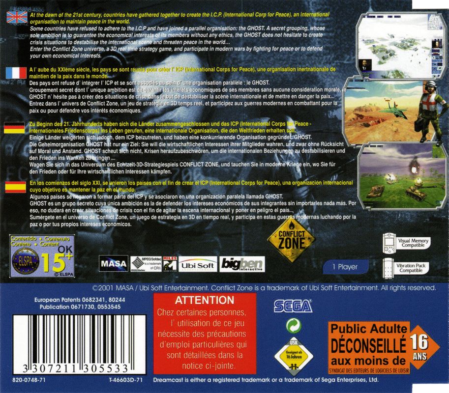 Back Cover for Conflict Zone (Dreamcast)