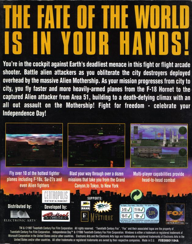 Back Cover for Independence Day (Windows)