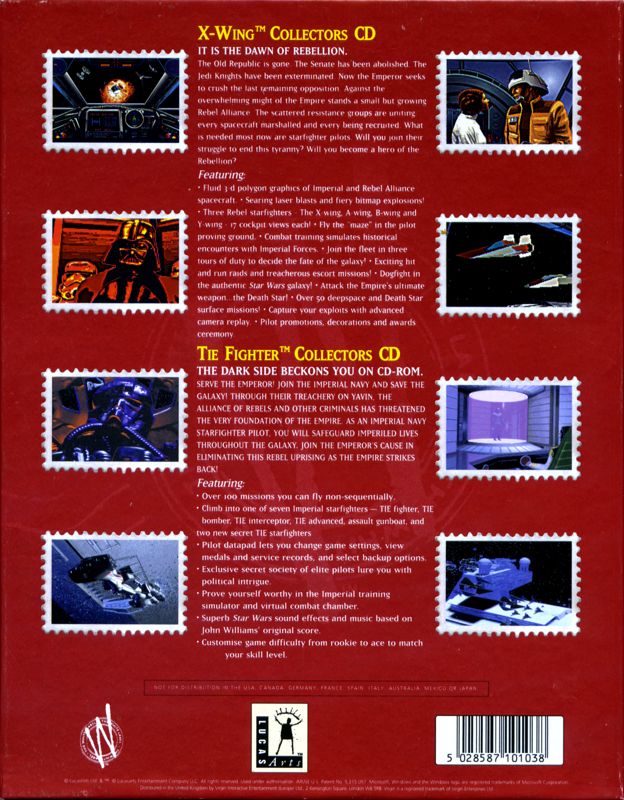 Back Cover for X-Wing Collector's CD-ROM / TIE Fighter Collector's CD-ROM (DOS)