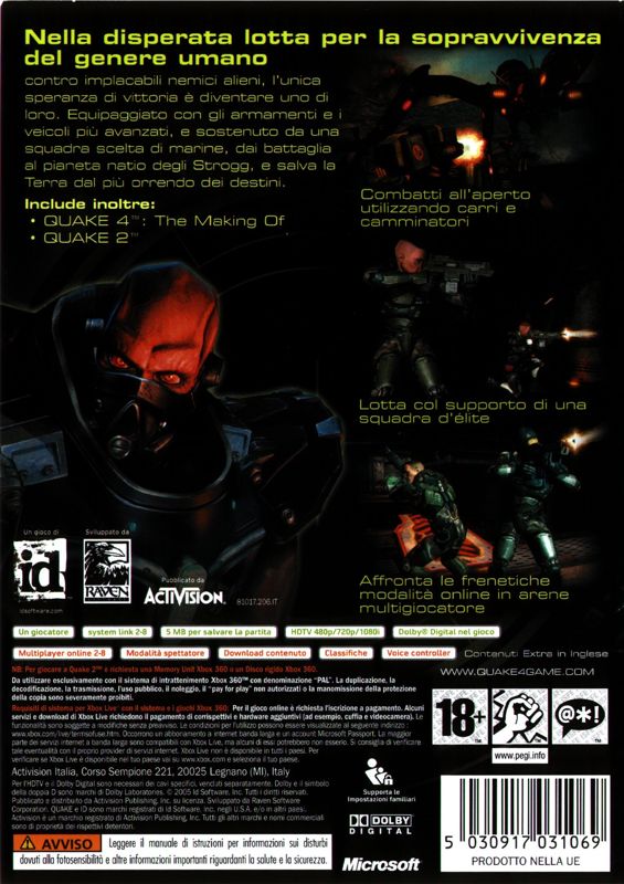 Back Cover for Quake 4 (Xbox 360)