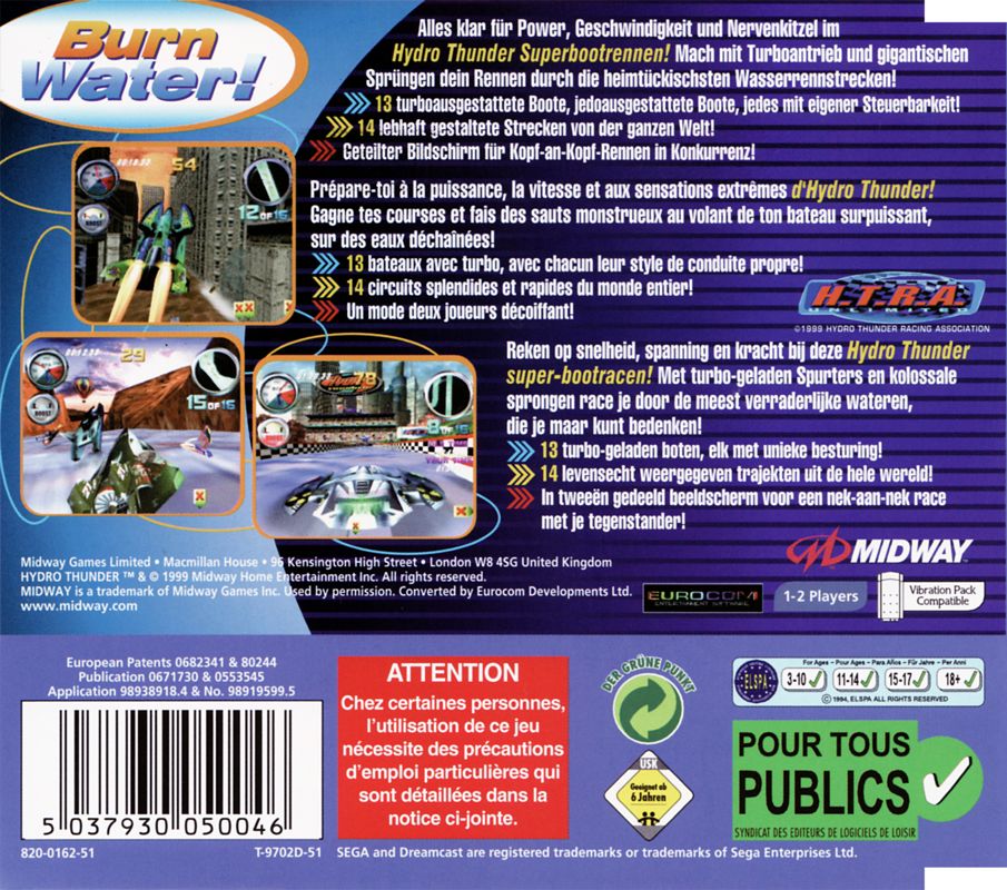 Back Cover for Hydro Thunder (Dreamcast)