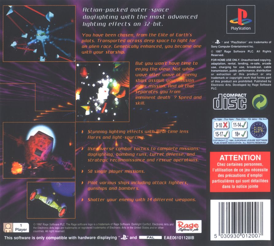 Back Cover for Darklight Conflict (PlayStation)