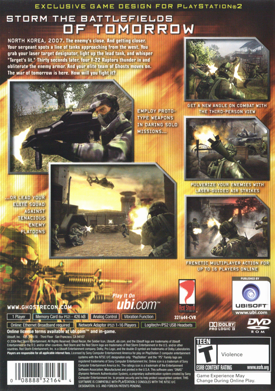 Back Cover for Tom Clancy's Ghost Recon 2: 2007 - First Contact (PlayStation 2)
