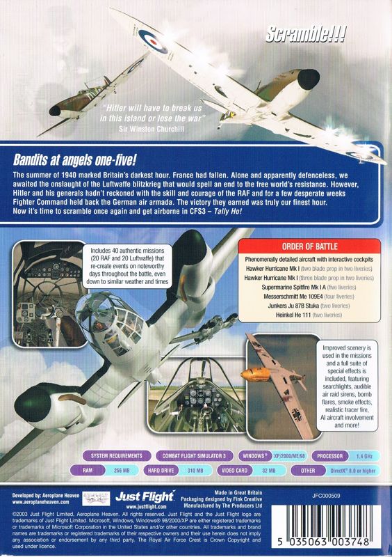 Back Cover for Battle of Britain (Windows)
