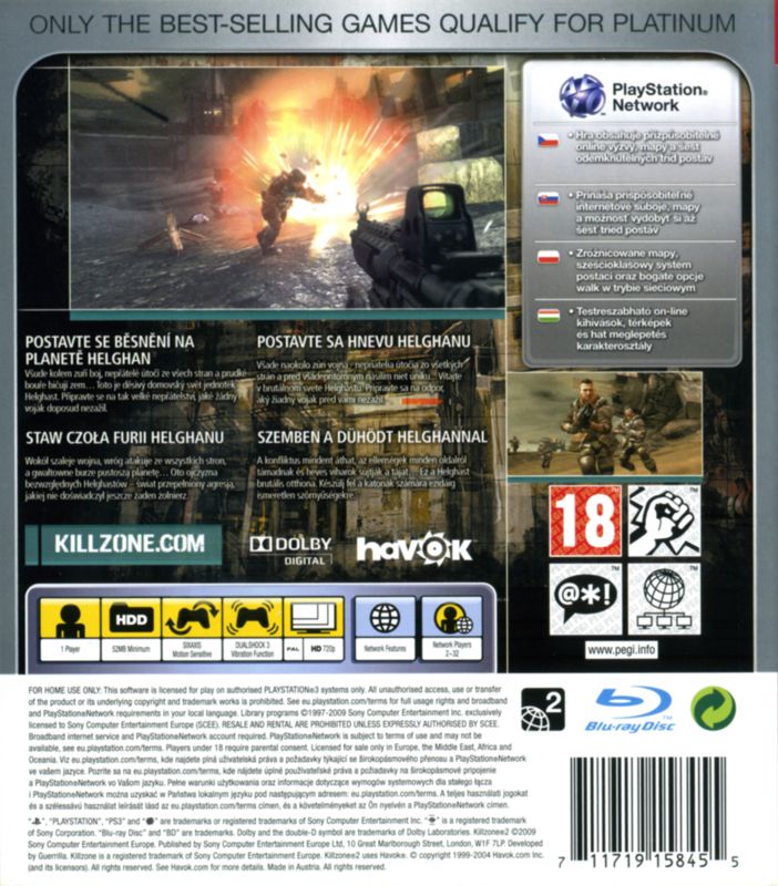 Back Cover for Killzone 2 (PlayStation 3) (Platinum release)