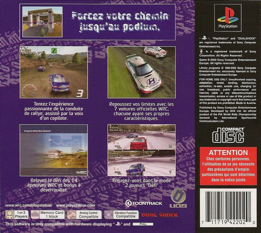 Back Cover for WRC: FIA World Rally Championship Arcade (PlayStation) (Platinum release)