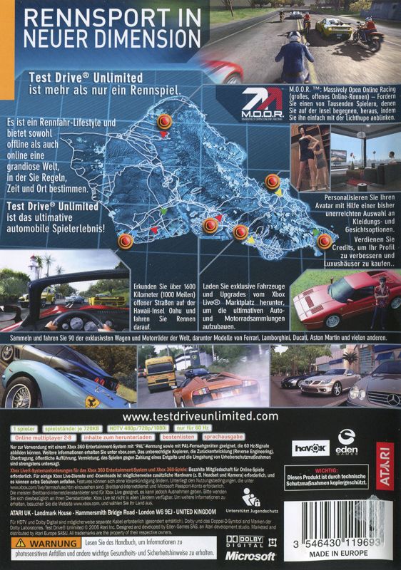 Back Cover for Test Drive Unlimited (Xbox 360)