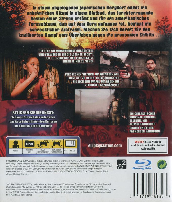 Back Cover for Siren: Blood Curse (PlayStation 3)